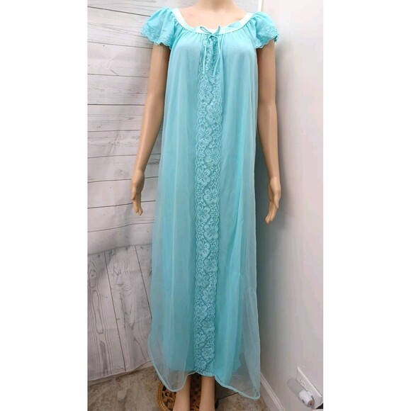 Vtg Chiffon Aqua Teal Lace Nightgown Robe Long S Sabrina Carpenter -  benaras.co